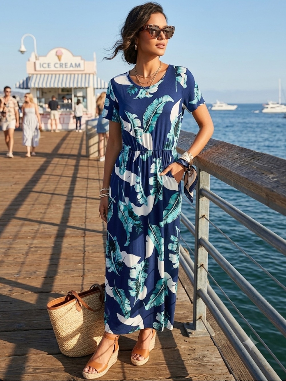Tropical Leaf Print Maxi Dress